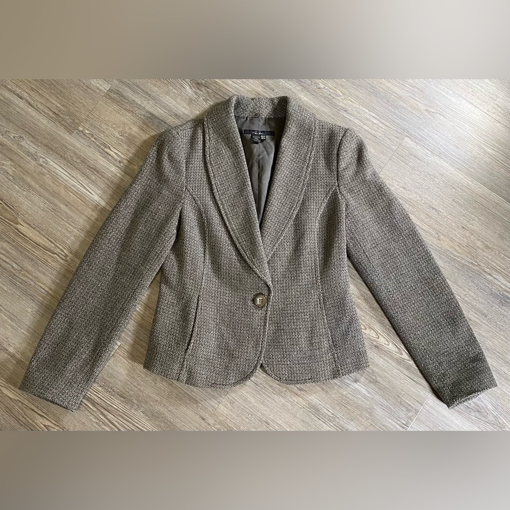 Grey Pattern V-Neck Single Breasted Lined Women's… - image 1